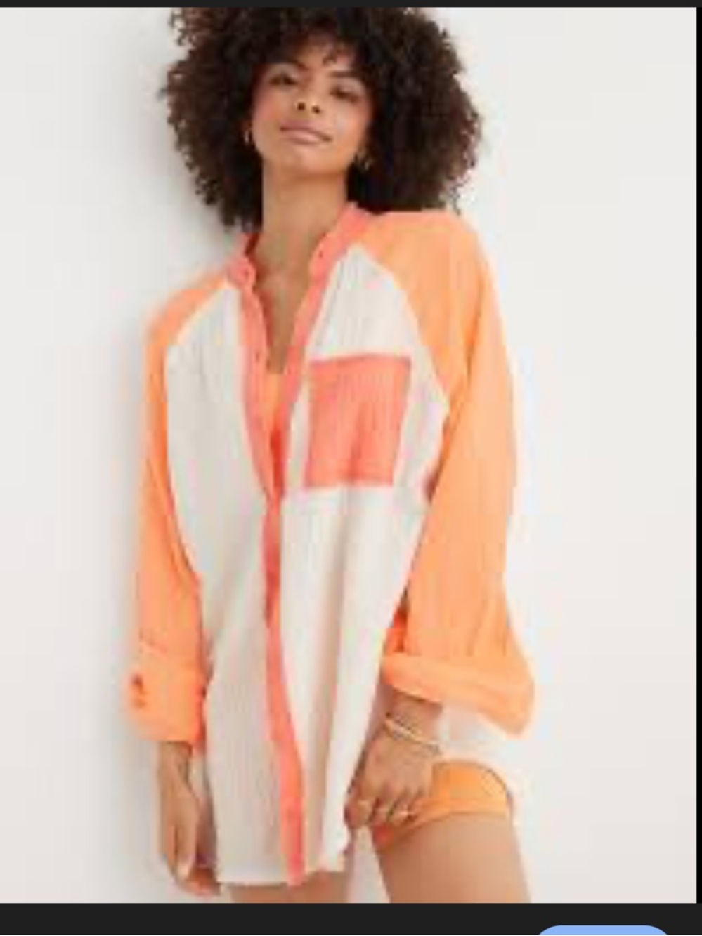aerie Coral Trim White Gauzy Cover up top  size xs